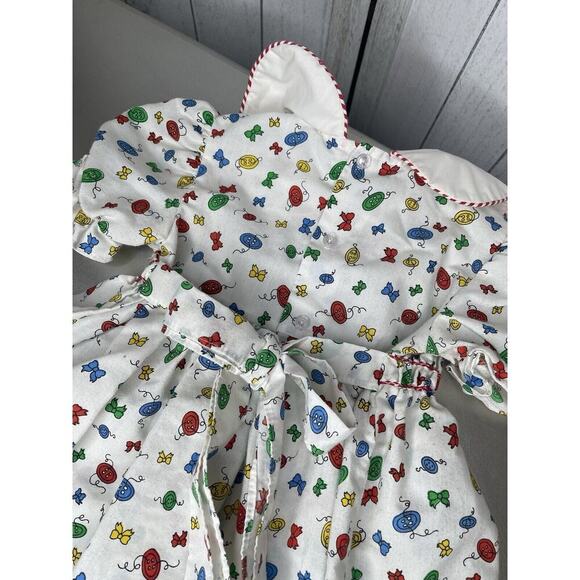 Vintage Polly Flinders Colorful Bow Print Smocked Dress Embroidery Toddler Sz 4 - Picture 4 of 6